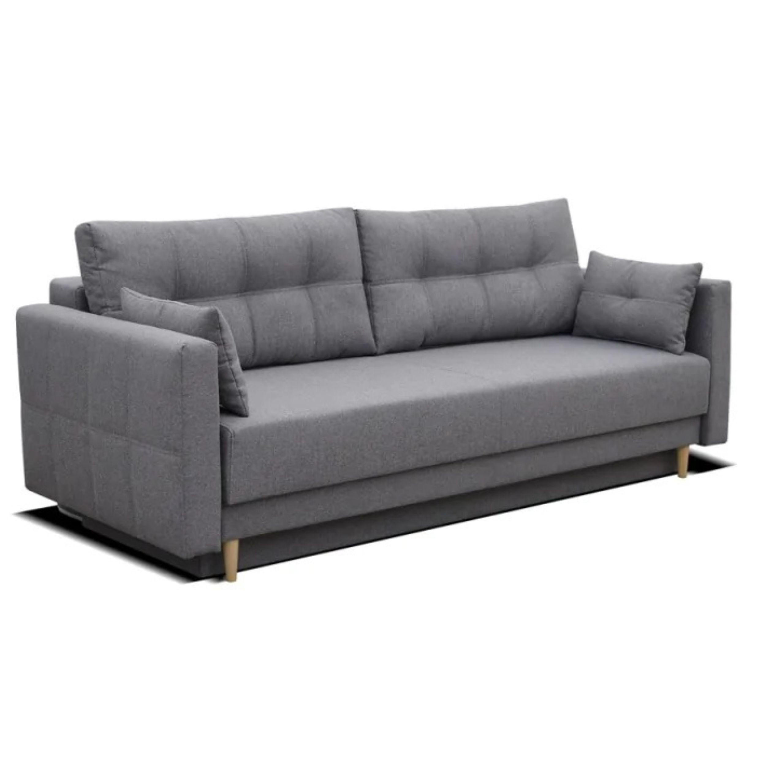 SCHLAFSOFA LEMA, Sofa mit Schlaffunktion und Bettkasten, Farbe: Grau, Veloursstoff - Grau, Textil (216/85/91cm) - Sepro Meble