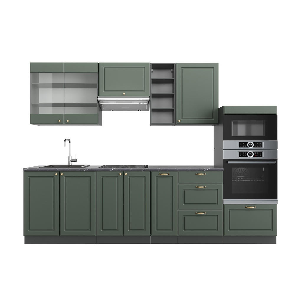 KUHINJSKI BLOK Fame-Line Zeleno-zlato Country House/Anthracite 280 cm , DP Antracit - zelena/antracit, leseni material (280/153.6/60cm) - Vicco