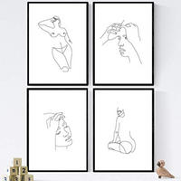 POSTER Set mit 4 Gesichter und nackte Frau A3 Schwarzer Rahmen - Schwarz, Papier (29.7/3cm) - Nacnic