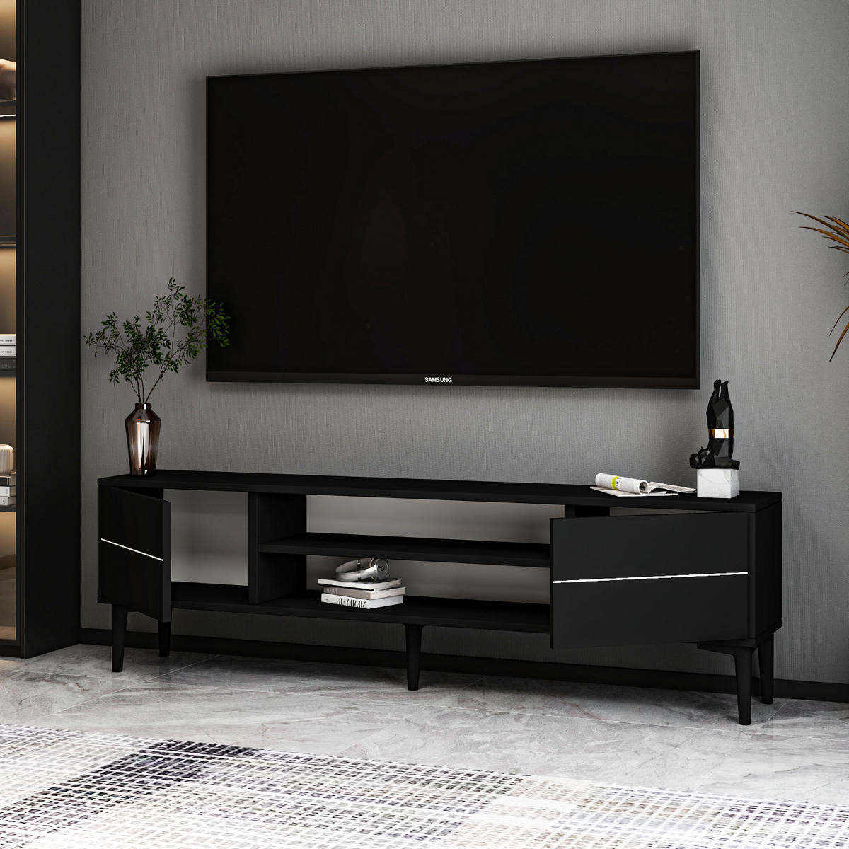 TV-LOWBOARD Aragon Schwarz - Schwarz, Holzwerkstoff/Kunststoff (140/44.6/29.6cm) - moebel17