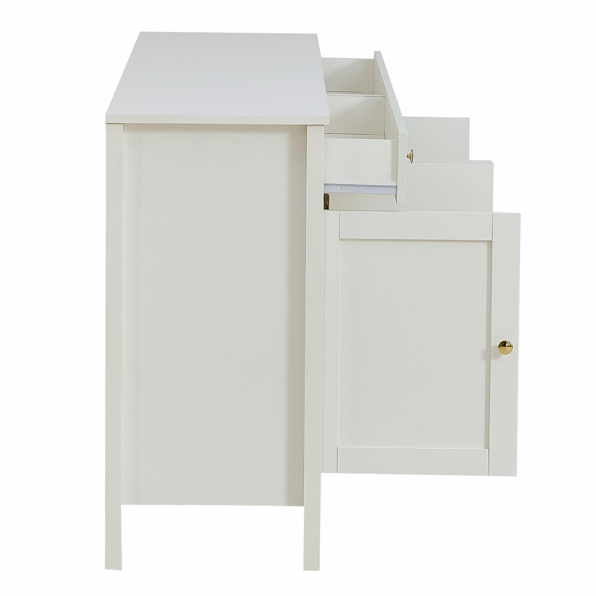 SIDEBOARD Weiß 4 Türen 2 Schubladen Goldgriffe modern - Weiß, Holzwerkstoff (40/82/160cm) - FLIEKS