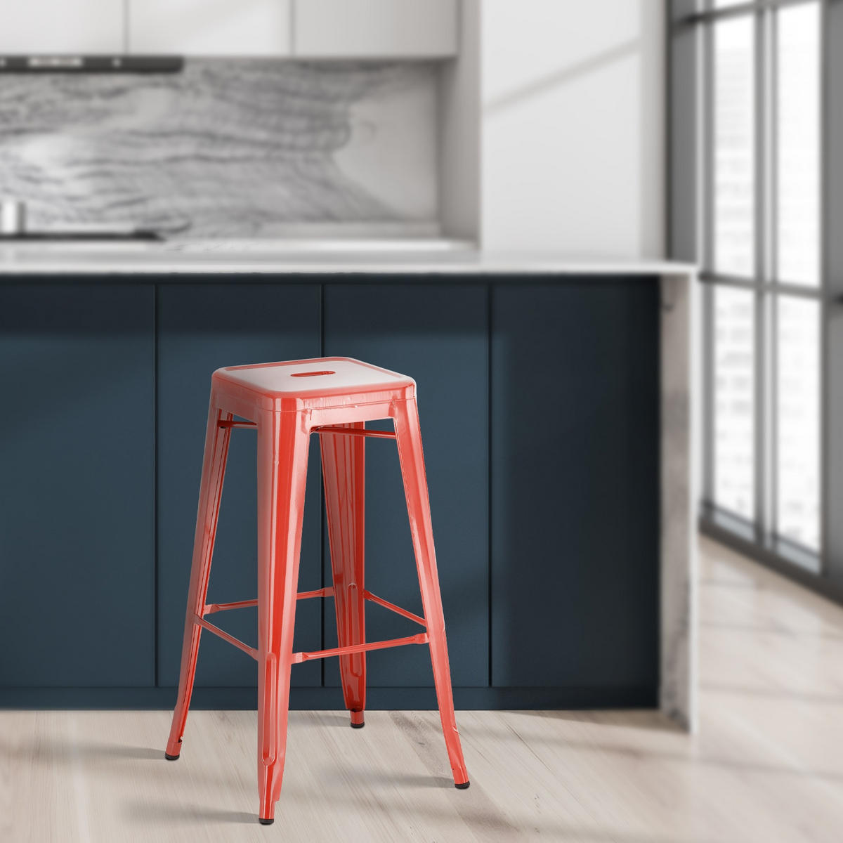 2ER Set Barhocker Joshua 76 cm rot - Rot, Metall (43/76/43cm) - furnicato