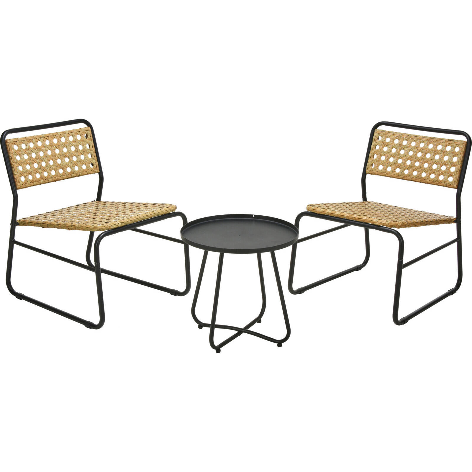 GARTENMÖBELSET Rattan - Schwarz, Metall