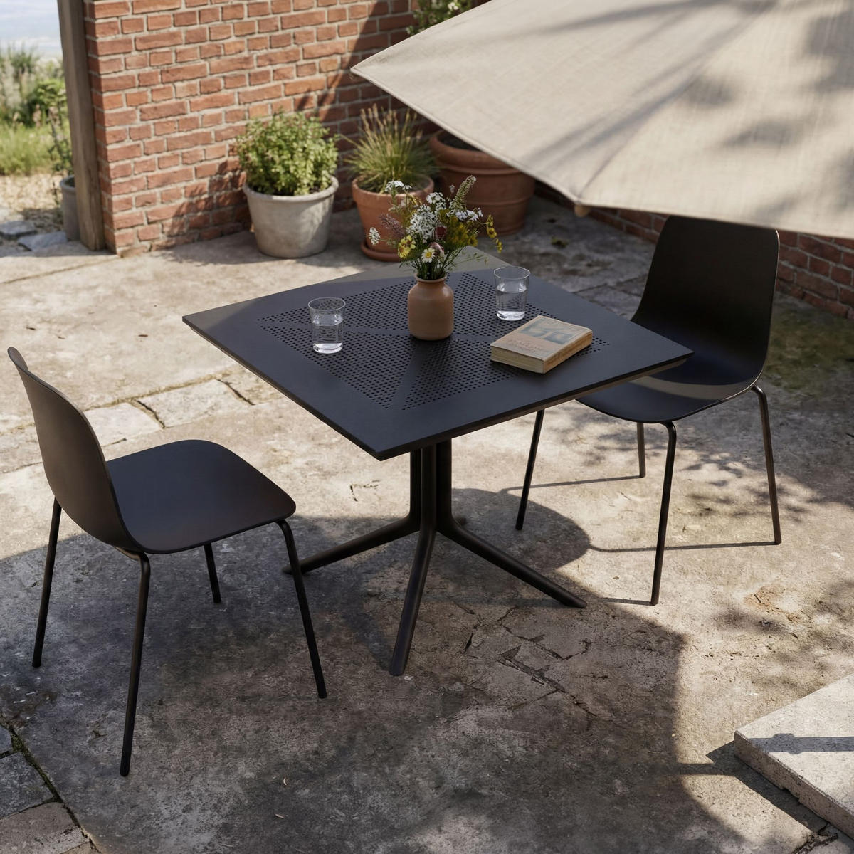 GARTENMÖBEL-SET Mara 2 Stühle 186x80x85cm Kunststoff Schwarz Balkonset - Schwarz, Kunststoff - DELUKE