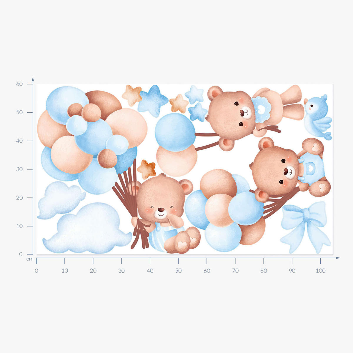 WANDAUFKLEBER 60x104cm - Teddybären mit Luftballons - Multicolor, Kunststoff (60/104/0.1cm) - Wallfluent