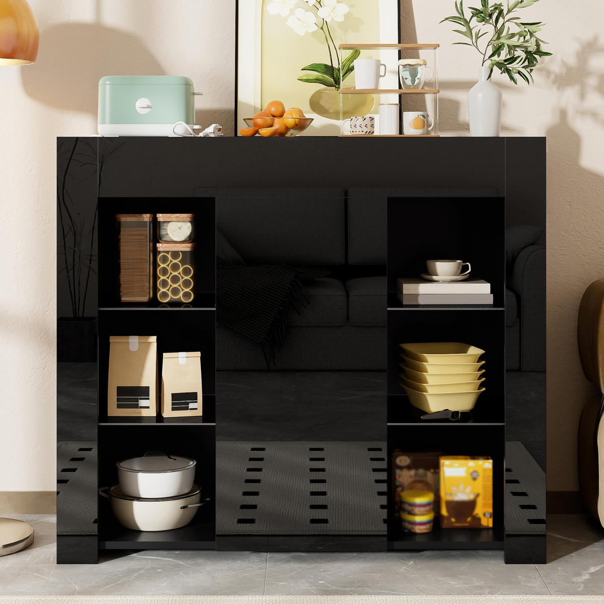 BUFFET 95x35x83 cm schwarz Hochglanz - Schwarz, Holzwerkstoff (95/83/35cm) - Fortuna Lai