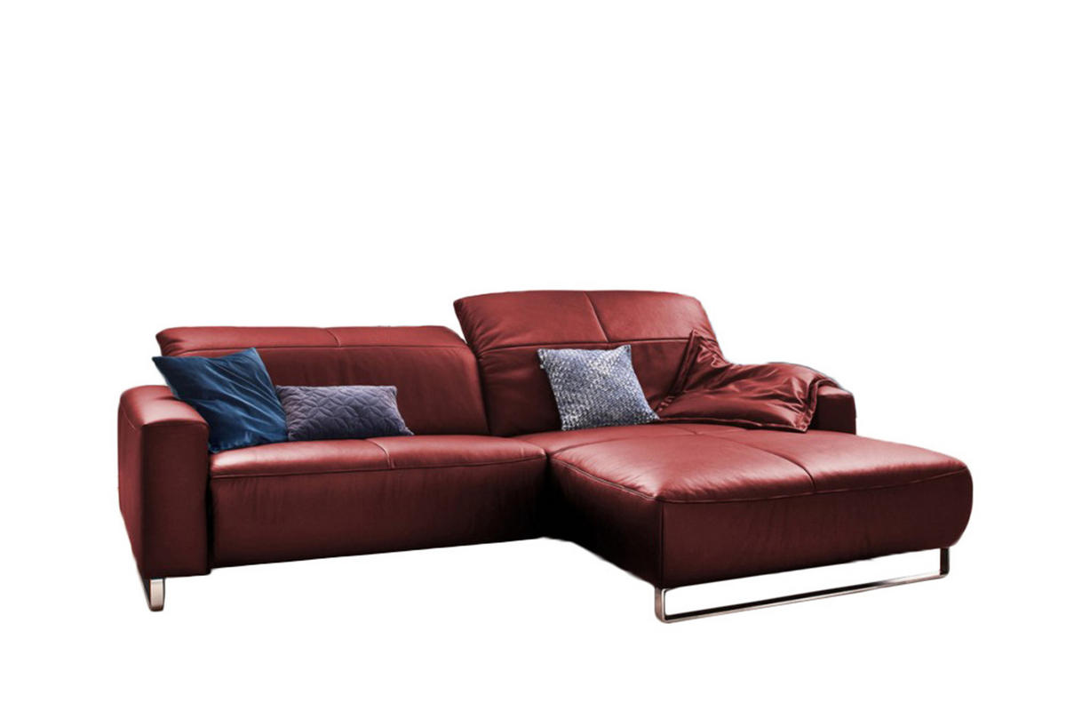 ECKSOFA MIT SITZTIEFENVERSTELLUNG YORK Rot Leder - Silberfarben/Rot, Leder (284/180cm) - KAWOLA