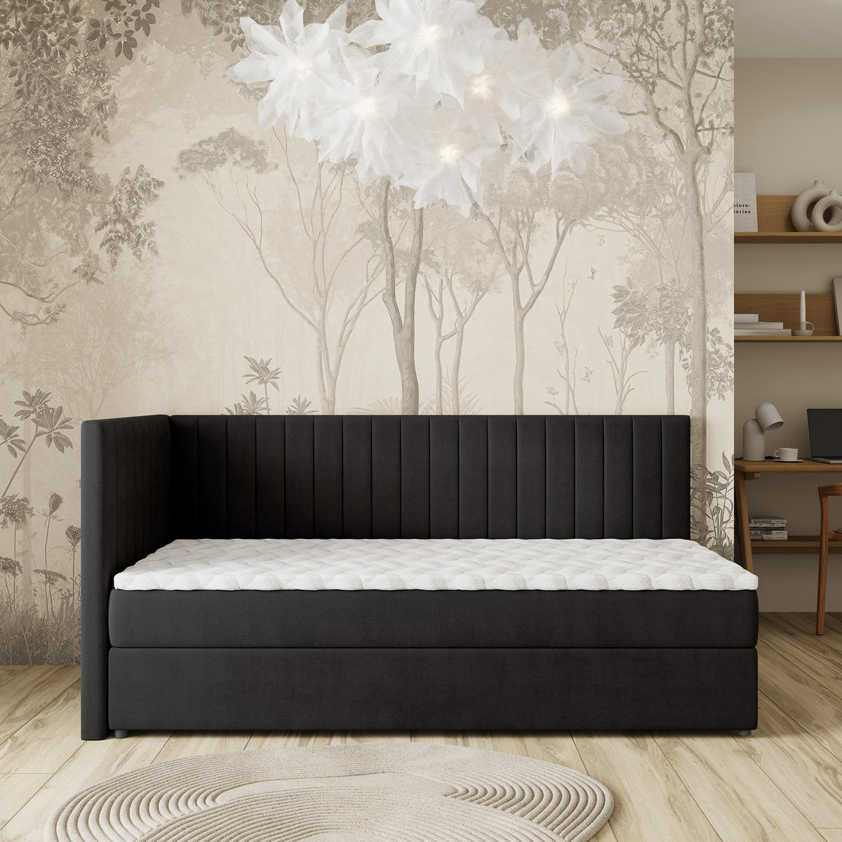 BOXBETT ARIS 80x200 cm mit Matratze und Topper, H2+H3 - Schwarz - Schwarz, Holz (80/200cm) - MASSENO