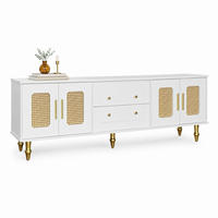 TV-LOWBOARD aus Spanplatte 175x38x55,5 cm Weiß mit PVC-Rattantüren und Push-to-Open-Schubladen - Weiß, Holzwerkstoff (175/55.5/38cm) - IVMEU