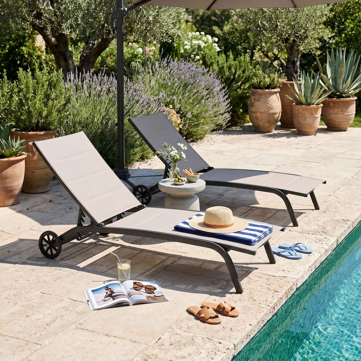 SONNENLIEGE 2-tlg., Taupe - Taupe, Metall (190/83/70cm) - Oviala