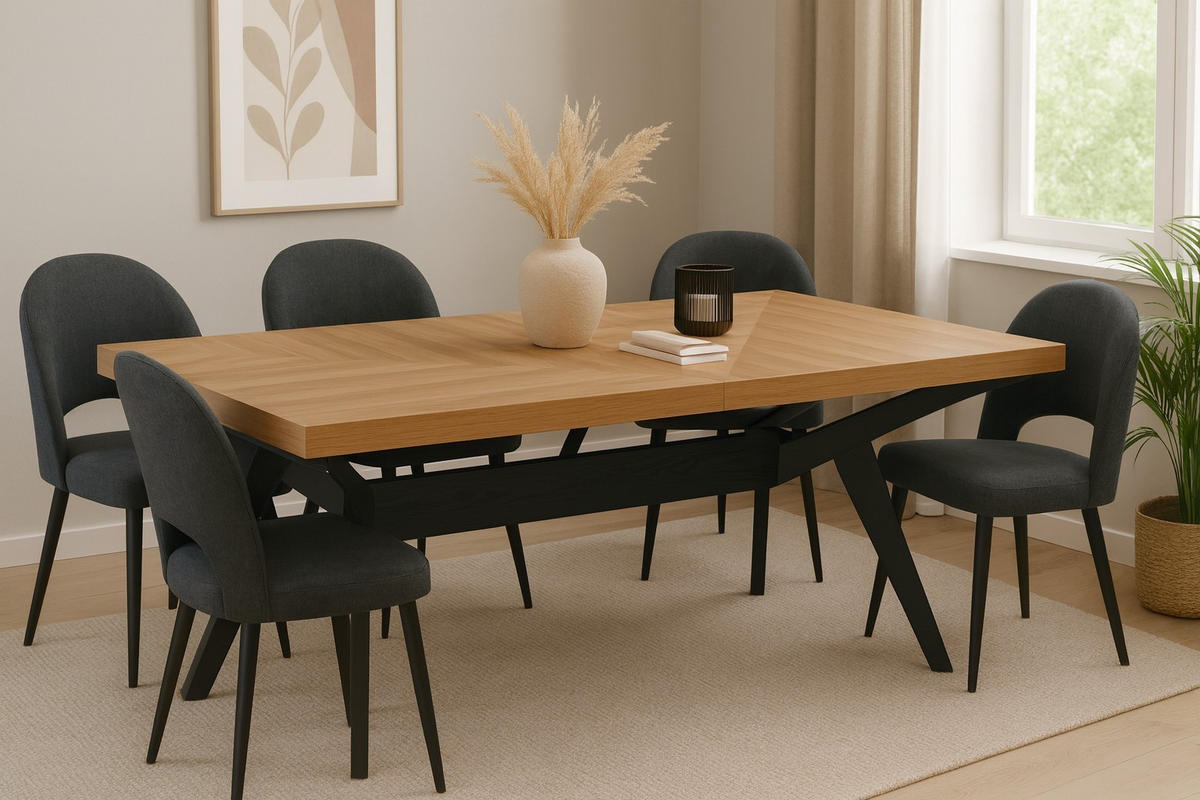 ESSTISCH VERSO Ausziehbar 200 - 300 / 100 x 76 cm - Eichefarben/Schwarz, Holz (200/100/76cm) - MASSENO