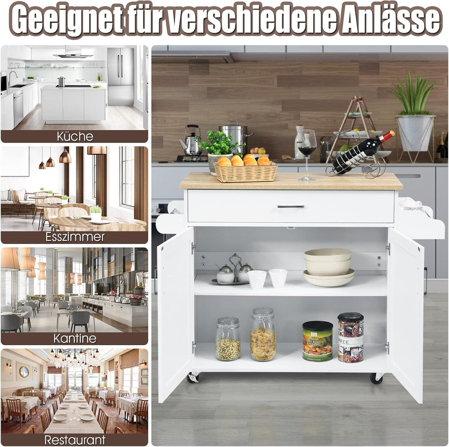 KÜCHENWAGEN Kücheninsel Weiß - Weiß, Holz (40/85/116cm) - COSTWAY