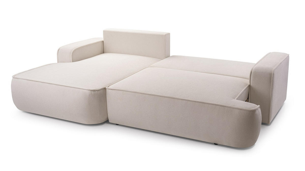 ECKSOFA SOLO Beige Boucle-Stoff mit Schlaffunktion - Beige, Holz (260/168cm) - MASSENO