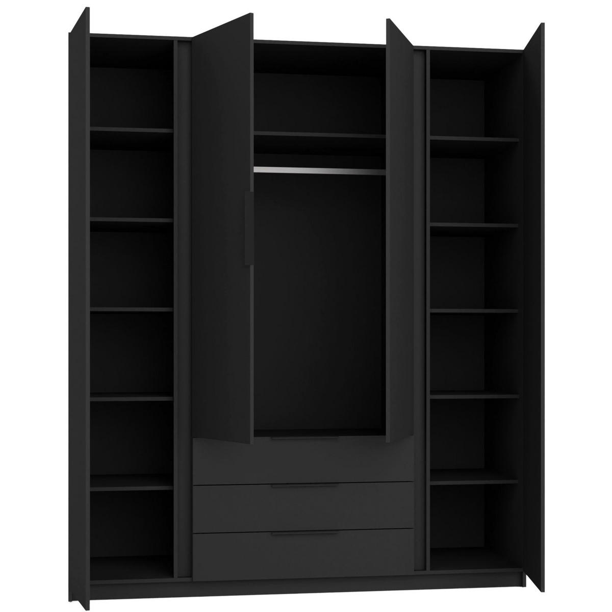 KLEIDERSCHRANK Kaja Schwarz 200 cm - Schwarz, Holzwerkstoff/Metall (200/239/61.9cm) - Selsey