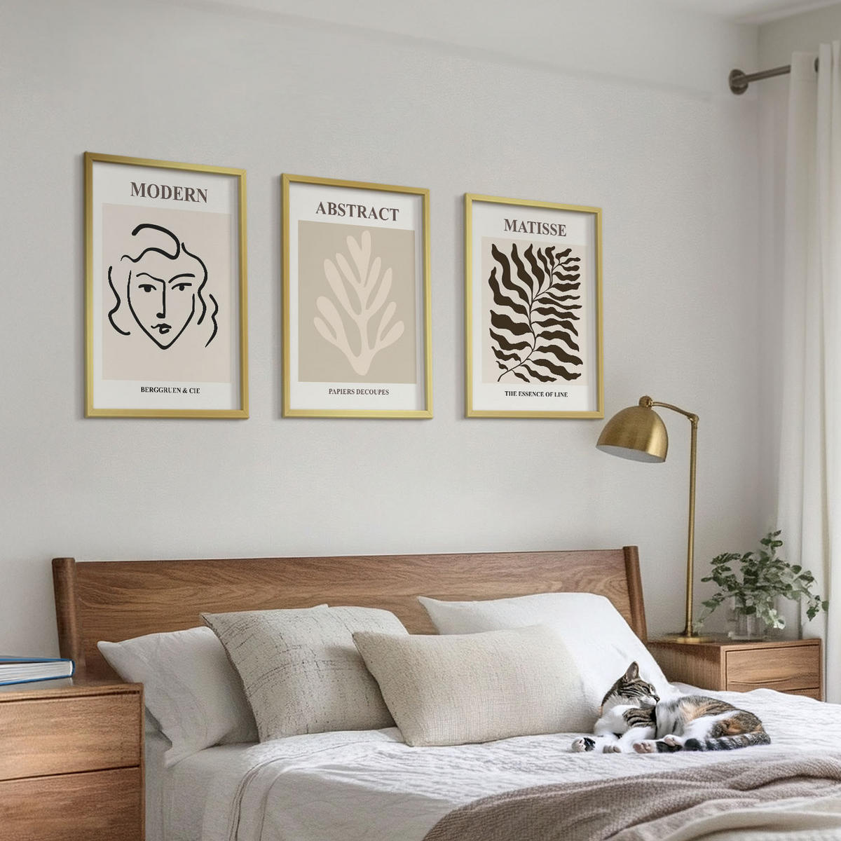 WANDBILDER 3er Set - 40x60 cm Goldrahmen - Gesicht Blätter Kunst Matisse - Goldfarben, Kunststoff (40/60cm) - ArtPrintCave