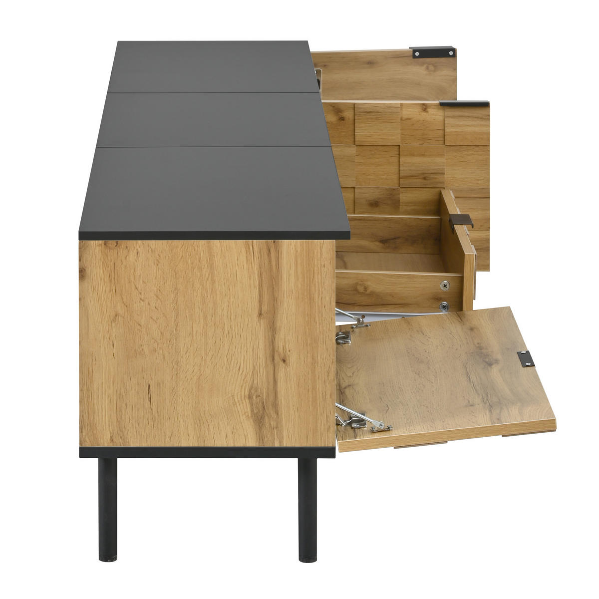 TV-SCHRANK Mosaik Lowboard 2 Türen Schublade Metallfüße - Naturfarben, Holzwerkstoff (35/44.5/170cm) - FLIEKS