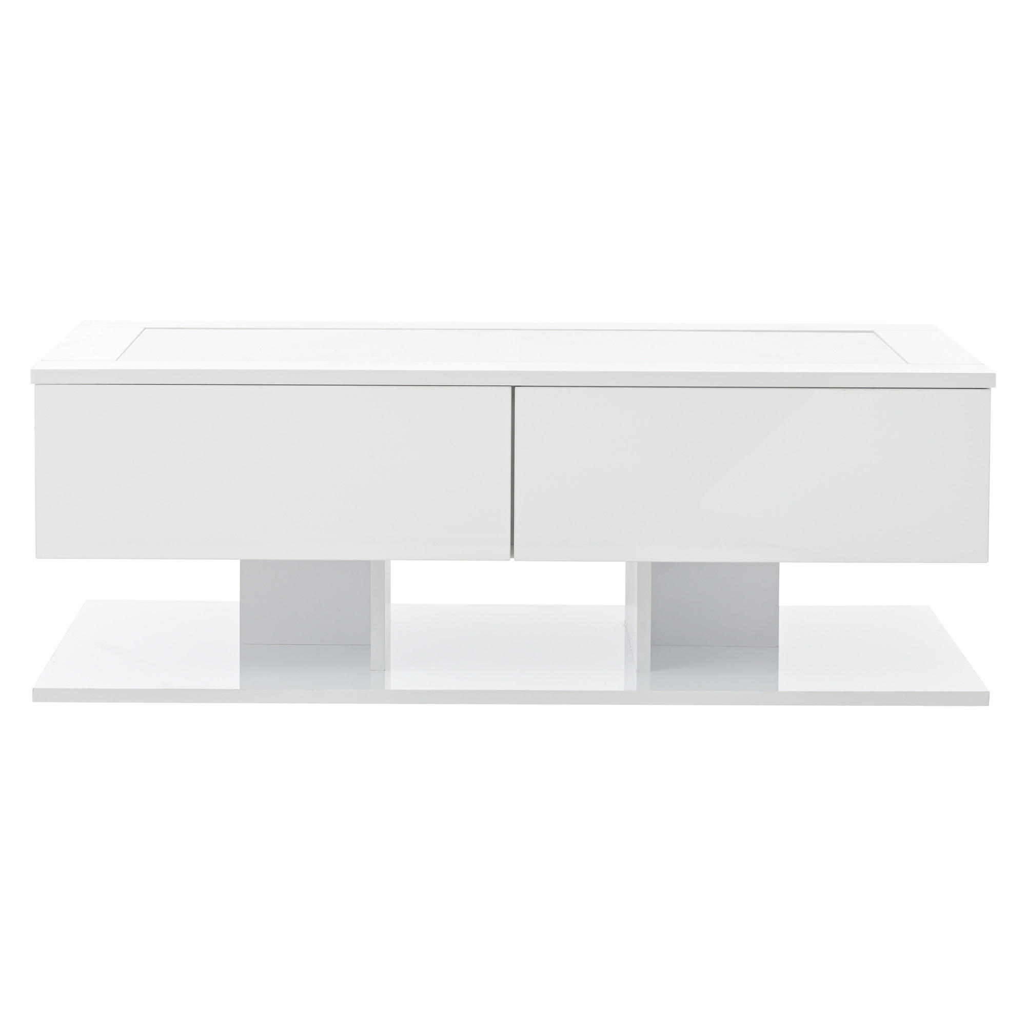 COUCHTISCH Weiß 100/50/35 cm mit Glasplatte, LED und Schubladen - Weiß, Holzwerkstoff (50/100/35cm) - PANGIVO