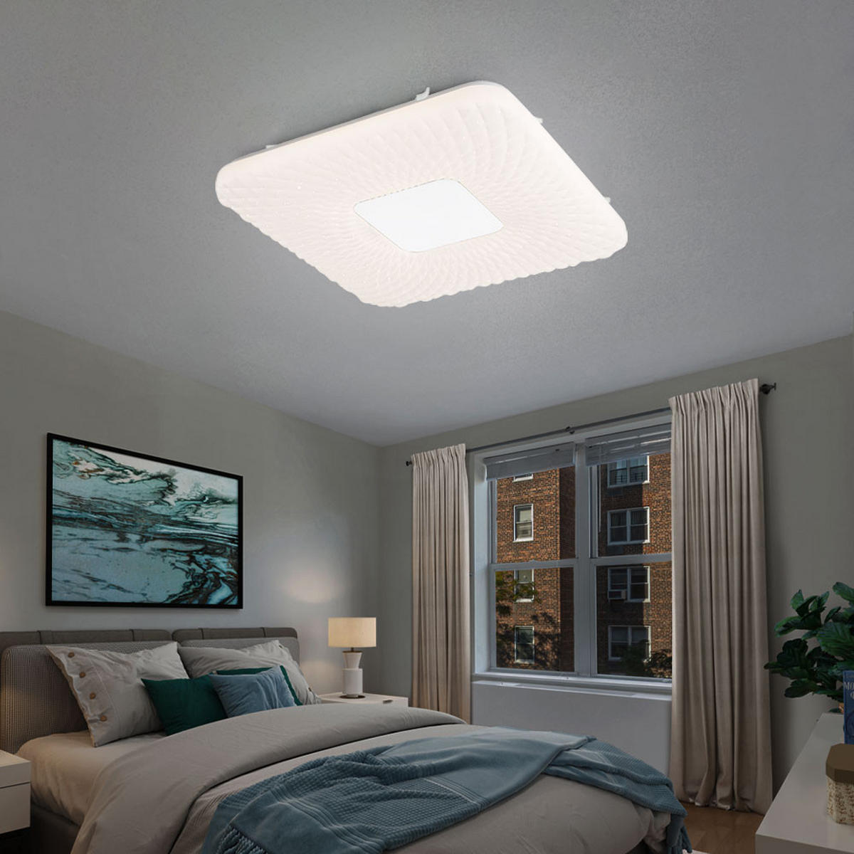 LED DECKENLEUCHTE Metall Weiß Fernbedienung - Weiß, Metall (43/43/4.6cm) - Globo Lighting