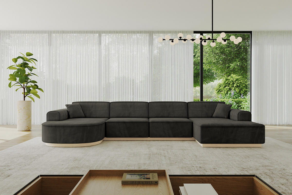 WOHNLANDSCHAFT ARRIO-U2 303x171x83 cm Schwarz - Schwarz, Holzwerkstoff/Textil (388/83/171cm) - ALTDECOR