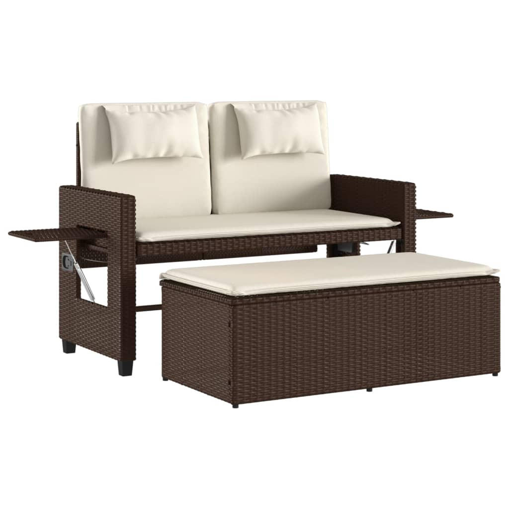 GARTENBANK Verstellbar Mit Kissen Braun Poly Rattan - Creme, Kunststoff (91/75/115cm) - vidaXL