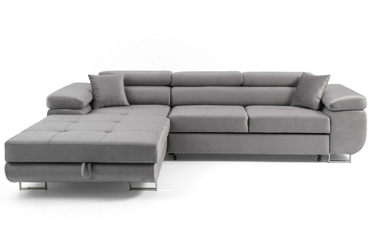 ECKSOFA ALONZO L Links mit Schlaffunktion 125x195 Velours Grau - Silberfarben/Grau, Holz/Textil (275/203cm) - Muffo