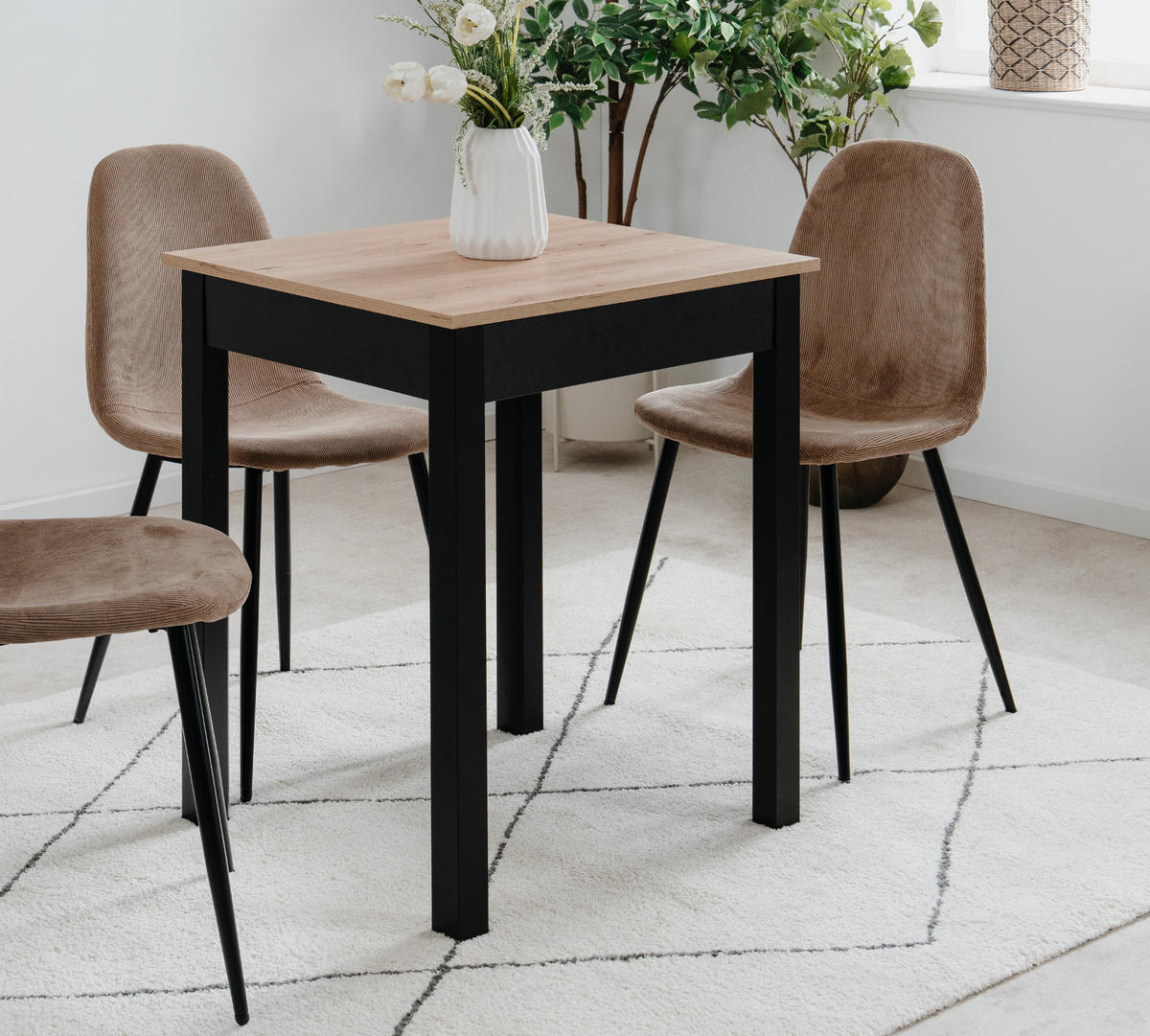 ESSTISCH Eiche Artisan, schwarz 60 x 67 cm, Küchentisch in modernem Design - Schwarz/Eiche Artisan, Holzwerkstoff/Kunststoff (67/60/76cm) - Furn.Design