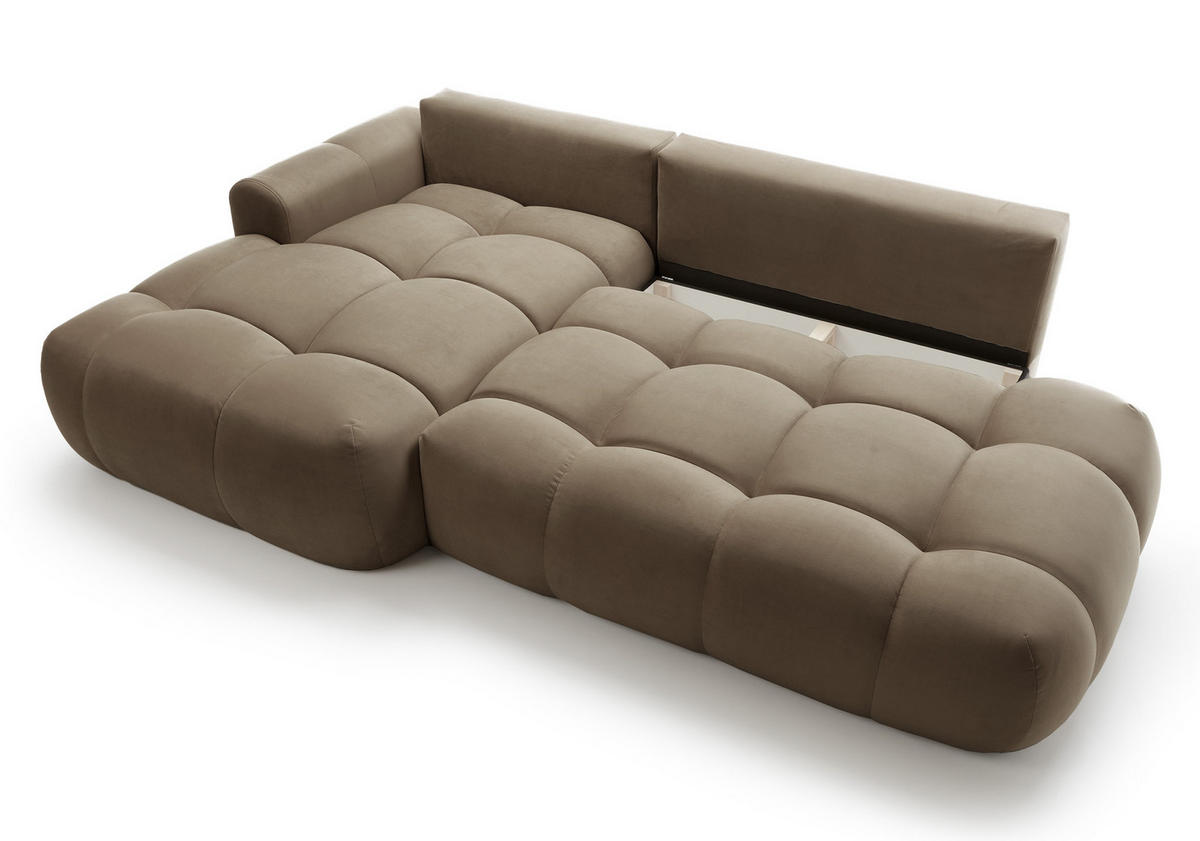 ECKSOFA Ombo Graubraun Velours 280 cm - Hellbraun/Schwarz, Kunststoff/Textil (284/167cm) - Selsey