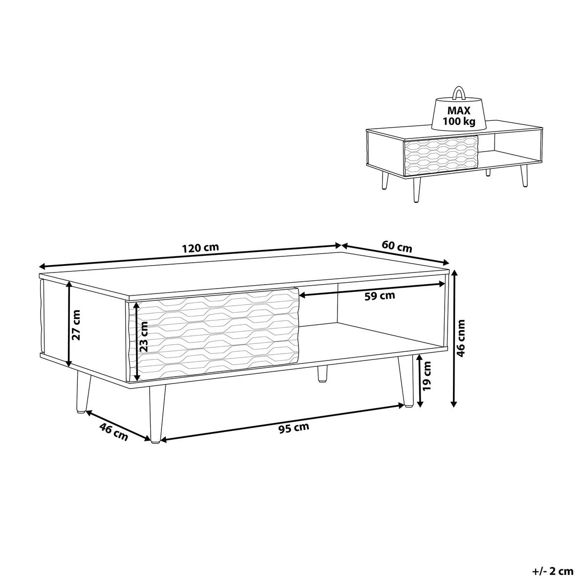 COUCHTISCH heller Holzfarbton/weiß rechteckig 60/120 cm Swansea - Hellbraun/Weiß, Holzwerkstoff (60/120/46cm) - Beliani