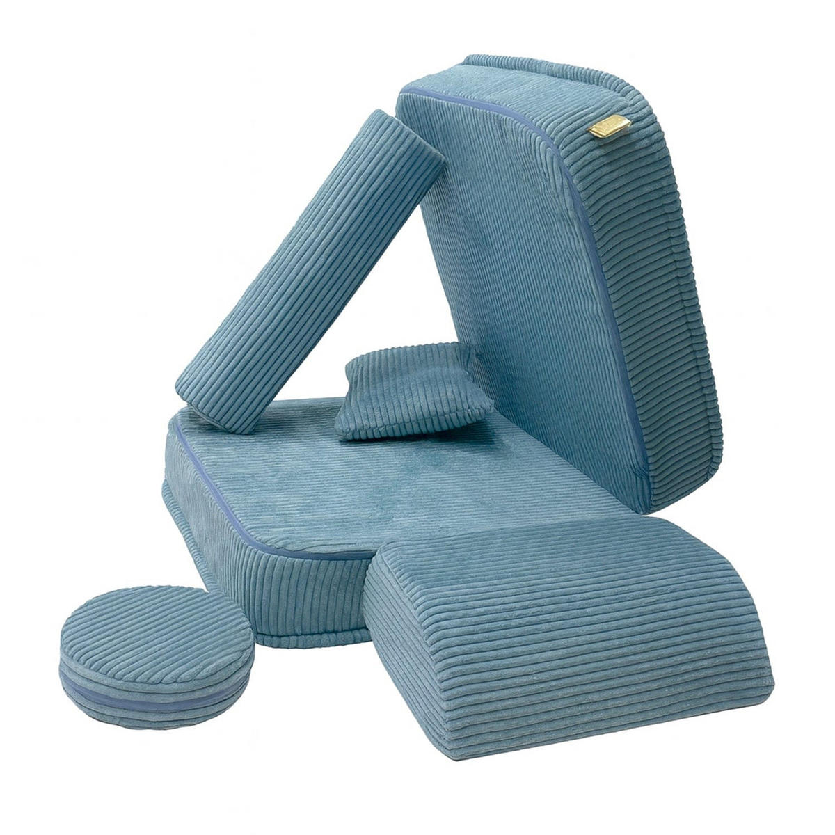 KINDERSESSEL modular 3-in-1 ausklappbar aus Cord in Türkis - Blau, Textil (60/50/50cm) - MeowBaby