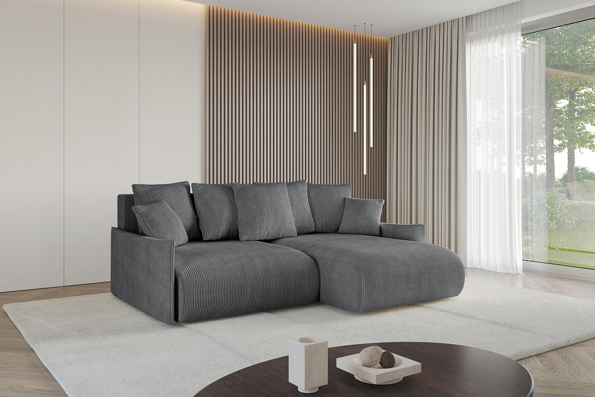 ECKSOFA Ottomane rechts ONESK-L -v1 216x177x72 Dunkelgrau Cord - Dunkelgrau, Holzwerkstoff/Kunststoff (177/216cm) - ALTDECOR