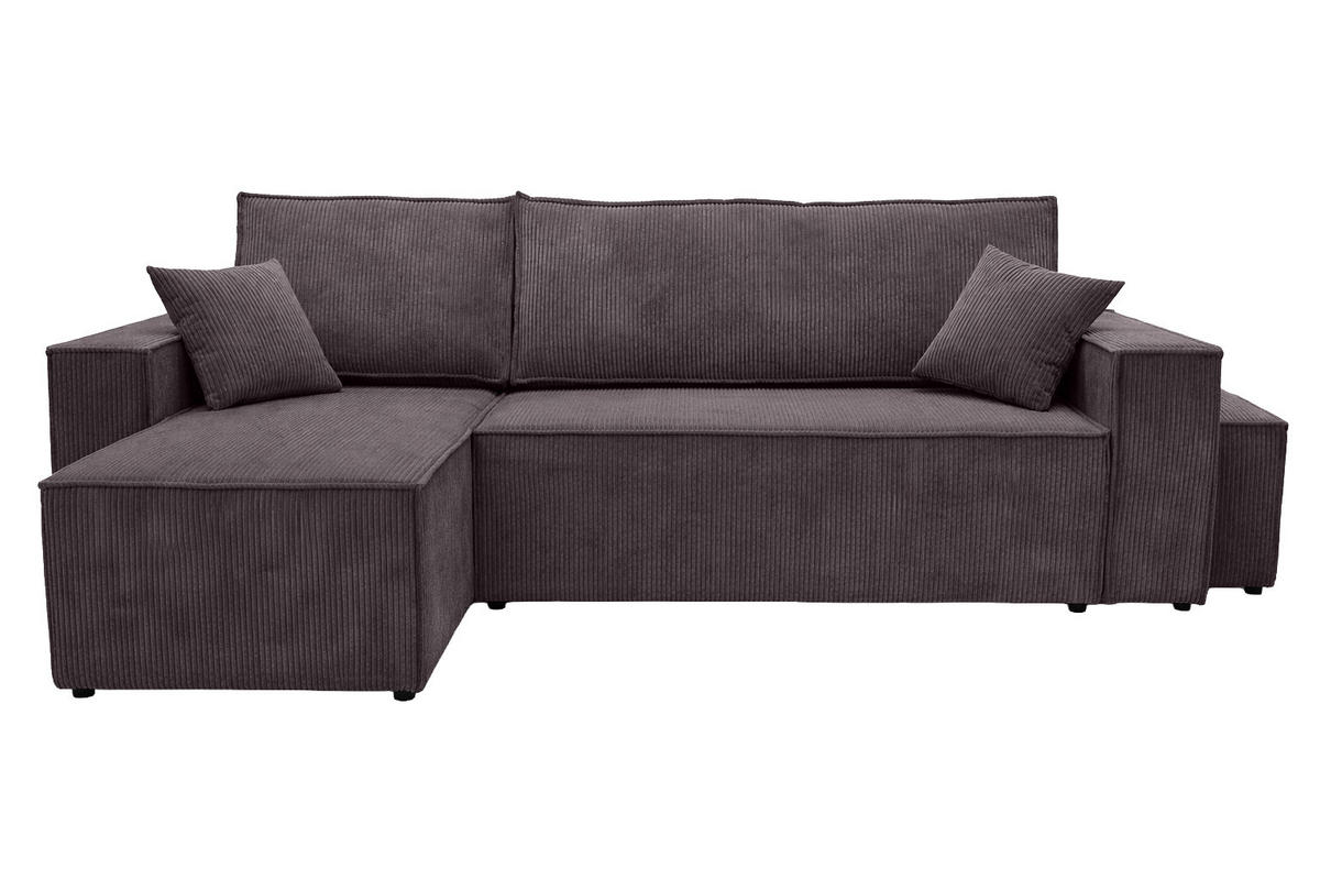 ECKSOFA Mit Schlaffunktion Und Pouf, Cordstoff Poso, Dunkelgrau, Links, Best L Mit Pouf - Dunkelgrau, Holz (244/145cm) - Kaiser Möbel