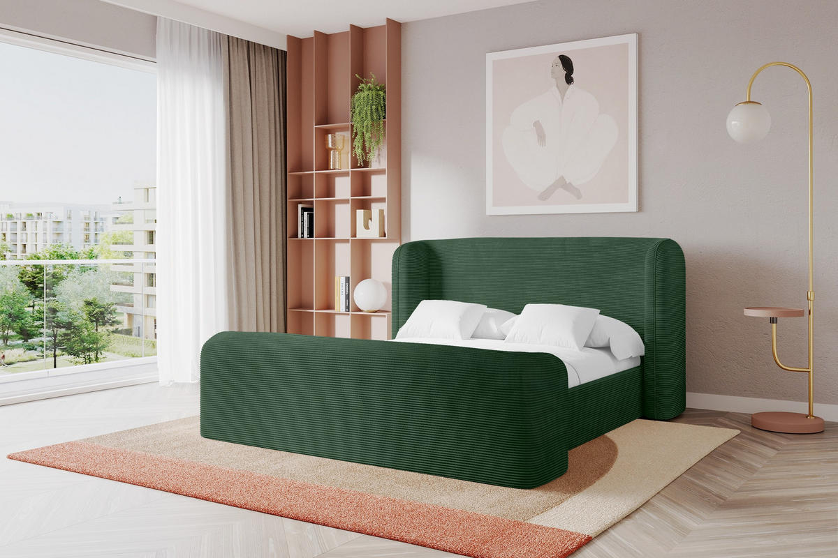 POLSTERBETT mit Bettkasten, Fußteil und Lattenrost, Boxbett ohne Matratze - ESTI-Z 160x200 Grün - Olivgrün, Holzwerkstoff/Textil (160/200cm) - ALTDECOR