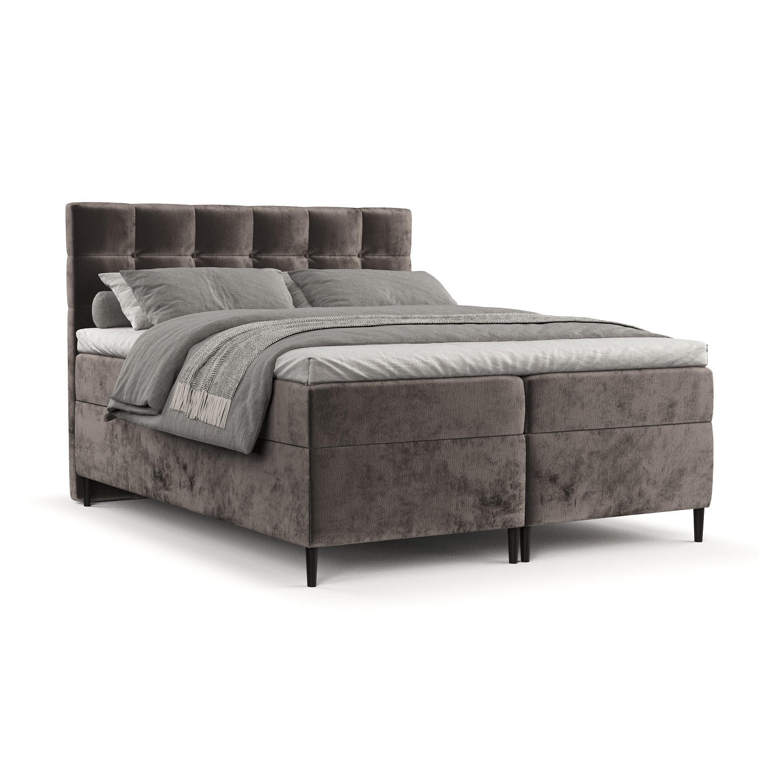 BOXBETT Urbaneo Braun 140/200 cm mit Taschenmatratze und Topper - Schwarz/Braun, Holz/Holzwerkstoff (140/200cm) - Maison de Reve