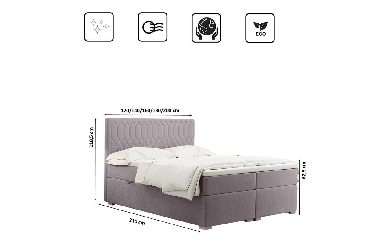 BOXBETT Mit Bettkasten Matratze Topper RIMINI Stoff Riviera Lila 120x200 cm H2-Pocket - Lila, Holz/Textil (120/200cm) - Kaiser Möbel
