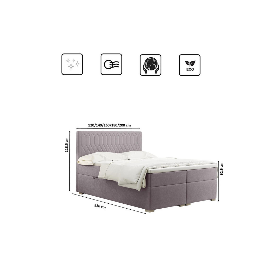 Thumbnail - Kaiser Möbel Boxbett, Lila, Textil, H2, 7-Zonen, Höhe ca. 20 cm, einzeln stellbar,Rechteckig, 120x200 cm, Schlafzimmer, ...