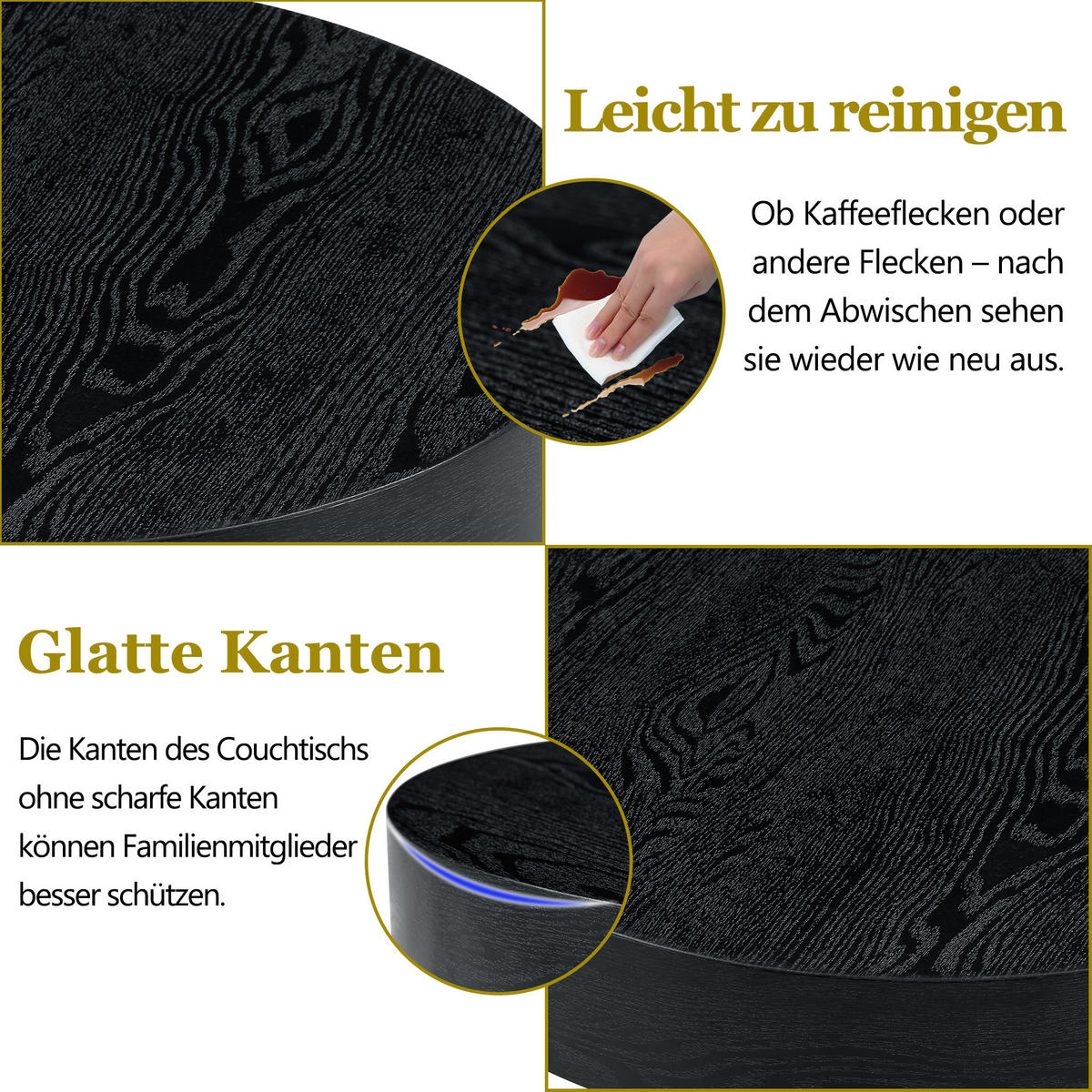 RUNDER COUCHTISCH Holzoptik Schwarz - Schwarz, Metall (70/70/35.5cm)