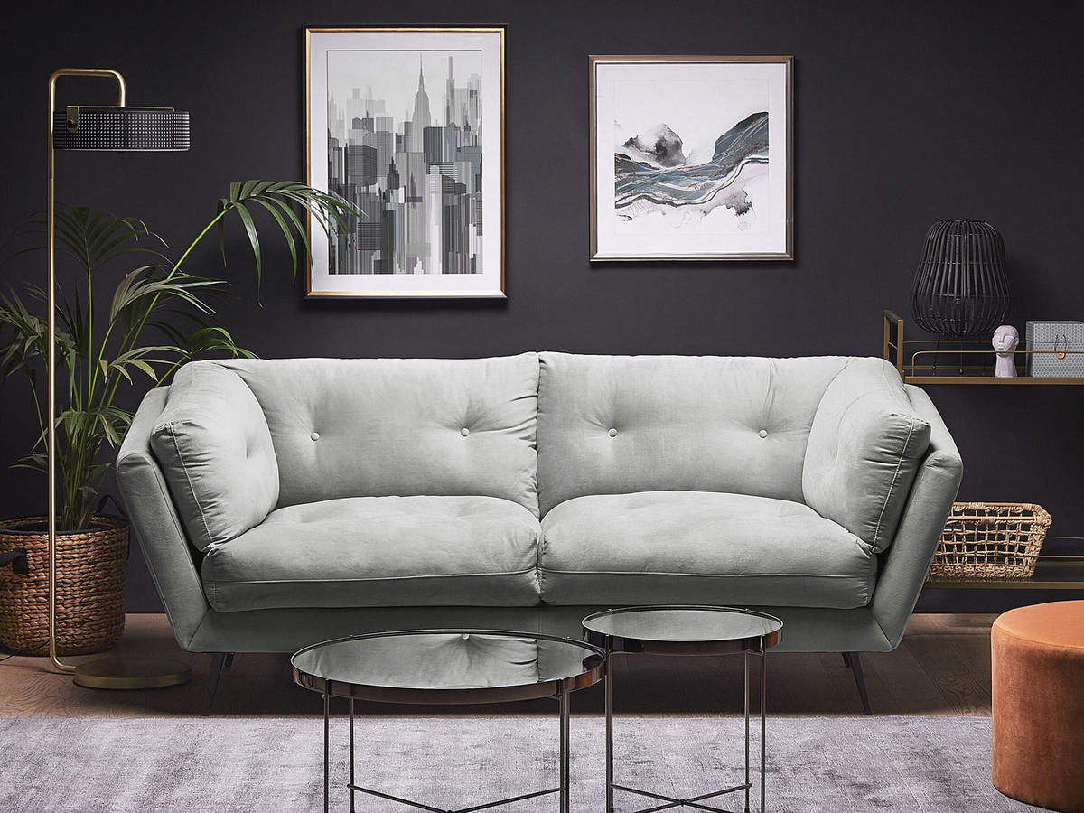3-SITZER-SOFA Samtstoff Grau Lenvik - Grau, Textil (210/75/90cm) - Beliani