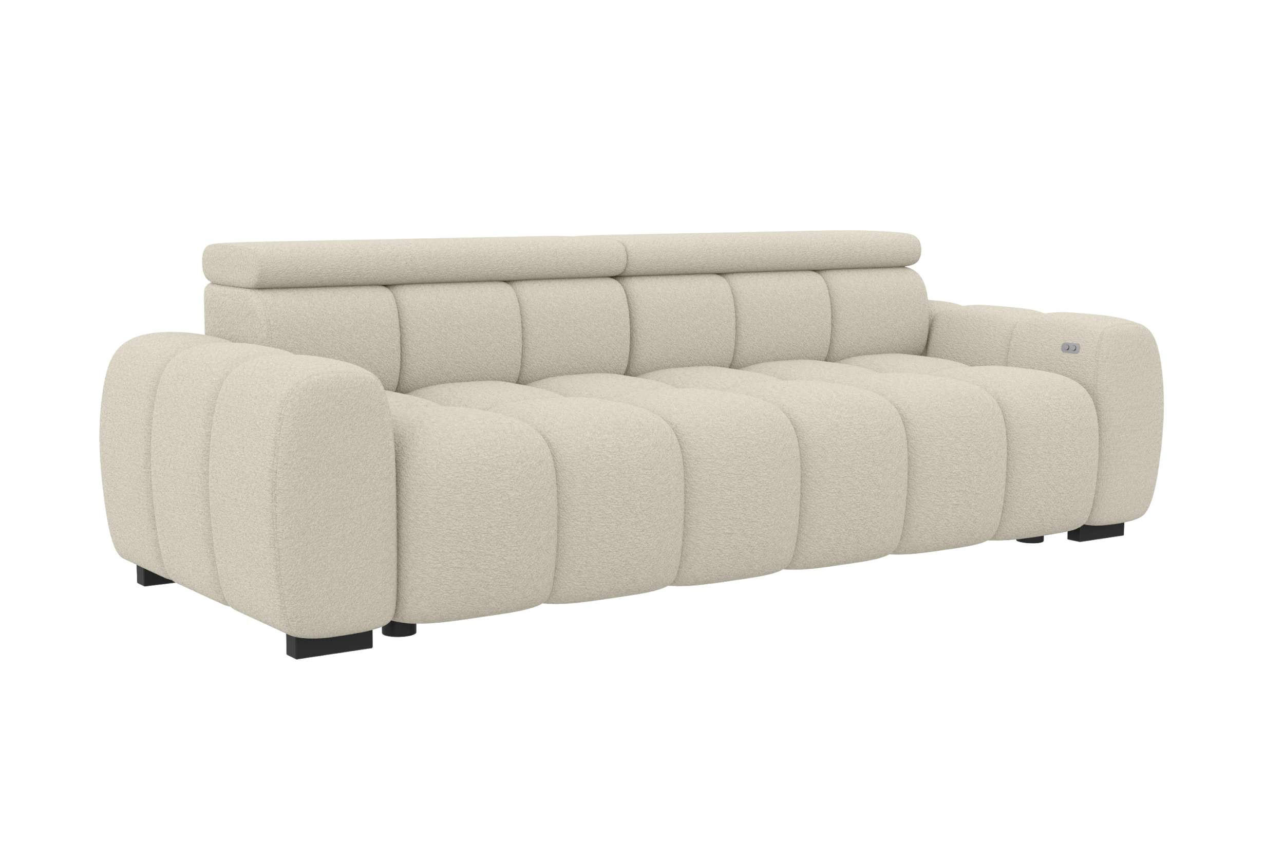 BIGSOFA ALESSIO Bouclé-Stoff Weiß mit elektrischer Sitztiefenverstellung - Weiß, Kunststoff/Textil (248/77/108cm) - 99rooms