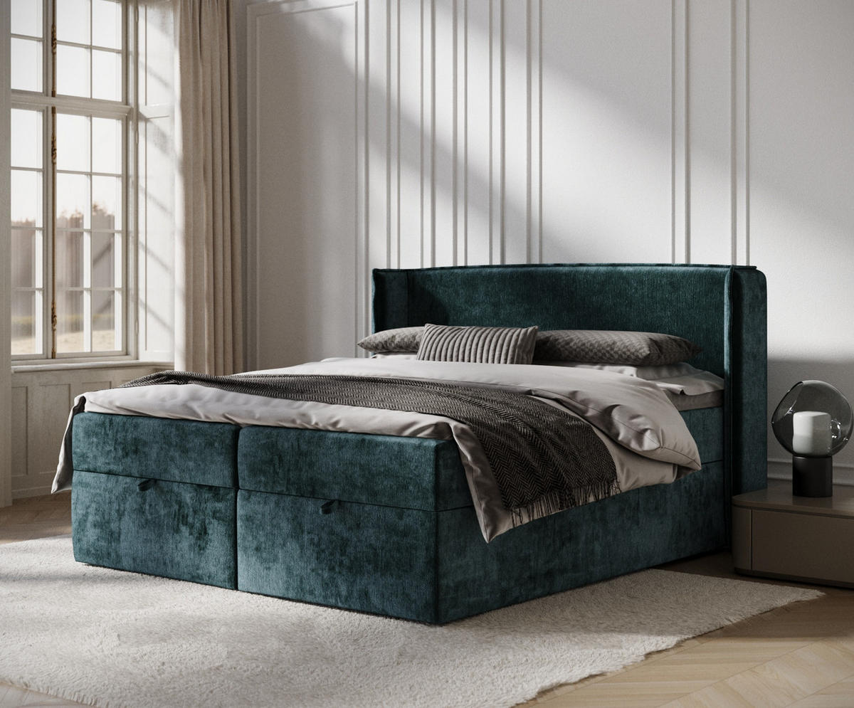 BOXBETT Passion Türkisfarben 160/200 cm mit Matratze und Topper - Türkis/Schwarz, Holz/Holzwerkstoff (160/200cm) - Maison de Reve
