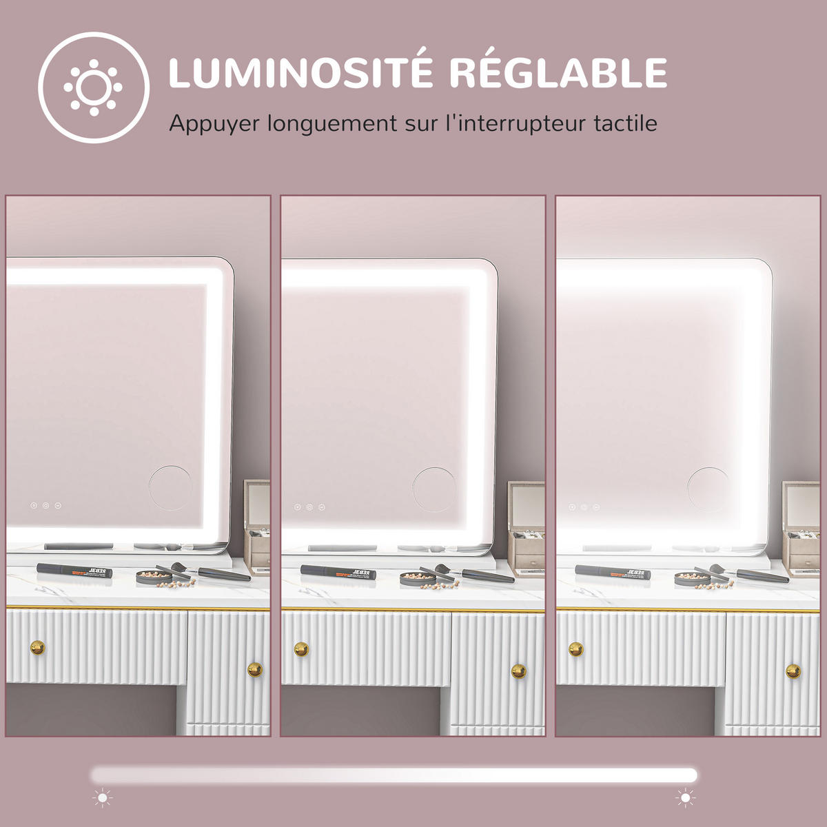 SCHMINKSPIEGEL DE-18029 80/62 cm, dimmbar, 3 Lichtmodi - Weiß, Glas (14/80/62cm) - ComfortXL