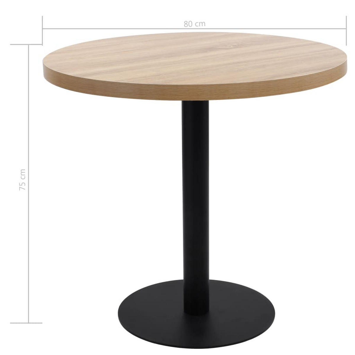 BISTROTISCH Flori rund Hellbraun/Schwarz 80 cm MDF - Schwarz, Holz (80/80/75cm) - DELUKE
