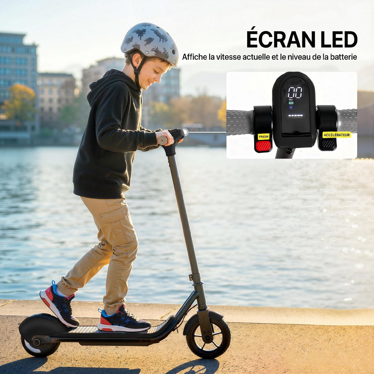 KINDERSCOOTER DE-16992 LED-Display & RGB-Licht Schwarz - Schwarz, Metall (80/34/89cm) - ComfortXL