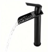 WASCHBECKENARMATUR mit Wasserfallauslauf, hohe Einhebelmischer, Messing schwarz matt - Schwarz, Metall (5/30/14cm) - TVTIUO