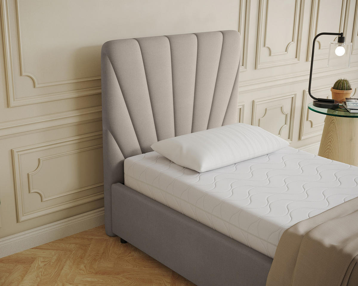 POLSTERBETT Ray 90 x 200 cm mit Bettkasten und Lattenrost ohne Matratze - beige - Beige, Holz (90/200cm) - Homesy