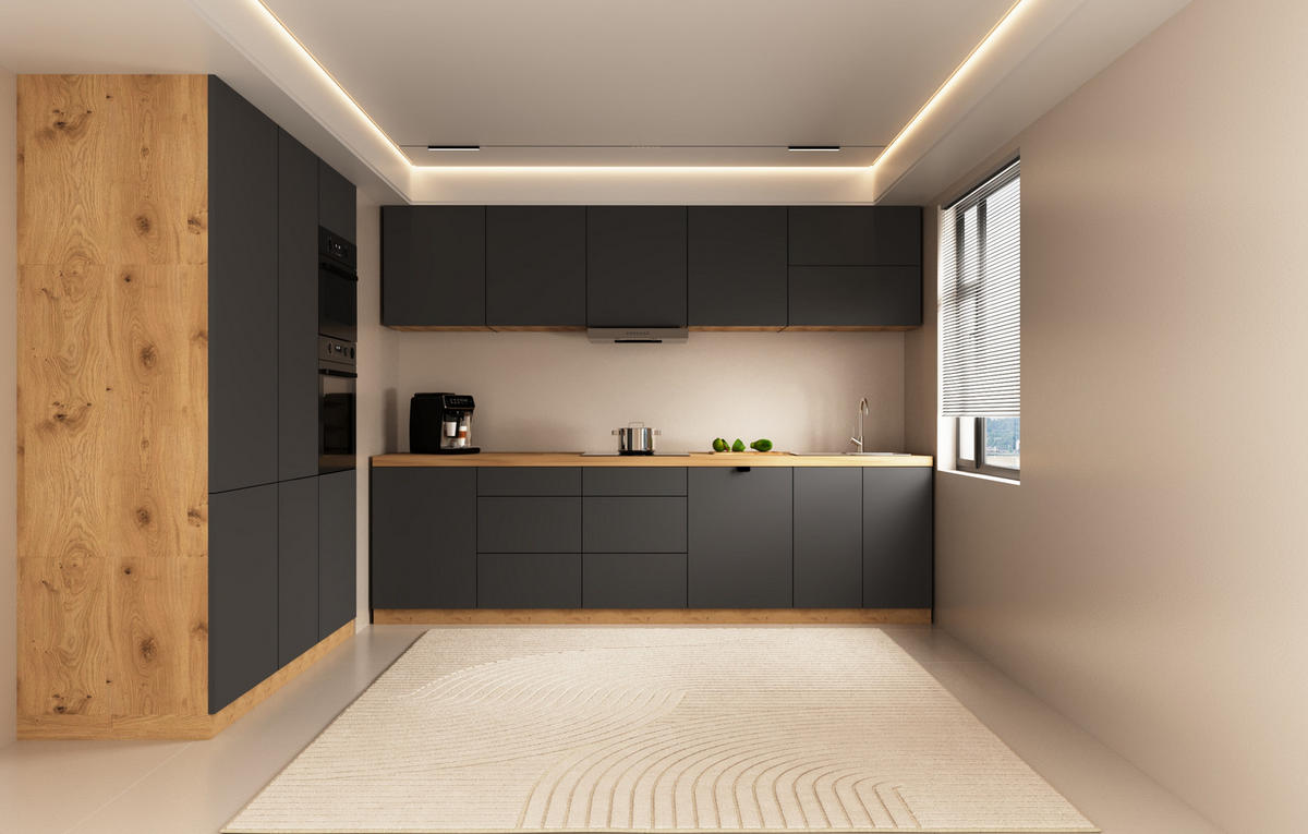 KÜCHENZEILE 320 cm - Langen KL16-M320 - in Grau / Matt - Grau, Holz (480/212/58cm)