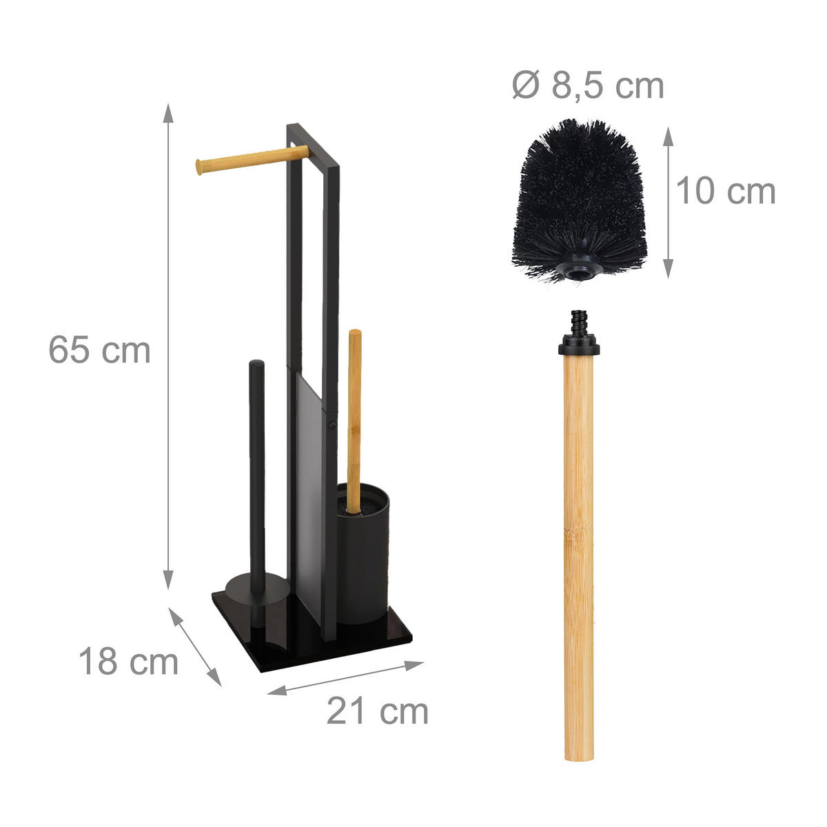 WC-GARNITUR - Schwarz, Holz/Kunststoff (21/65/18cm) - Relaxdays