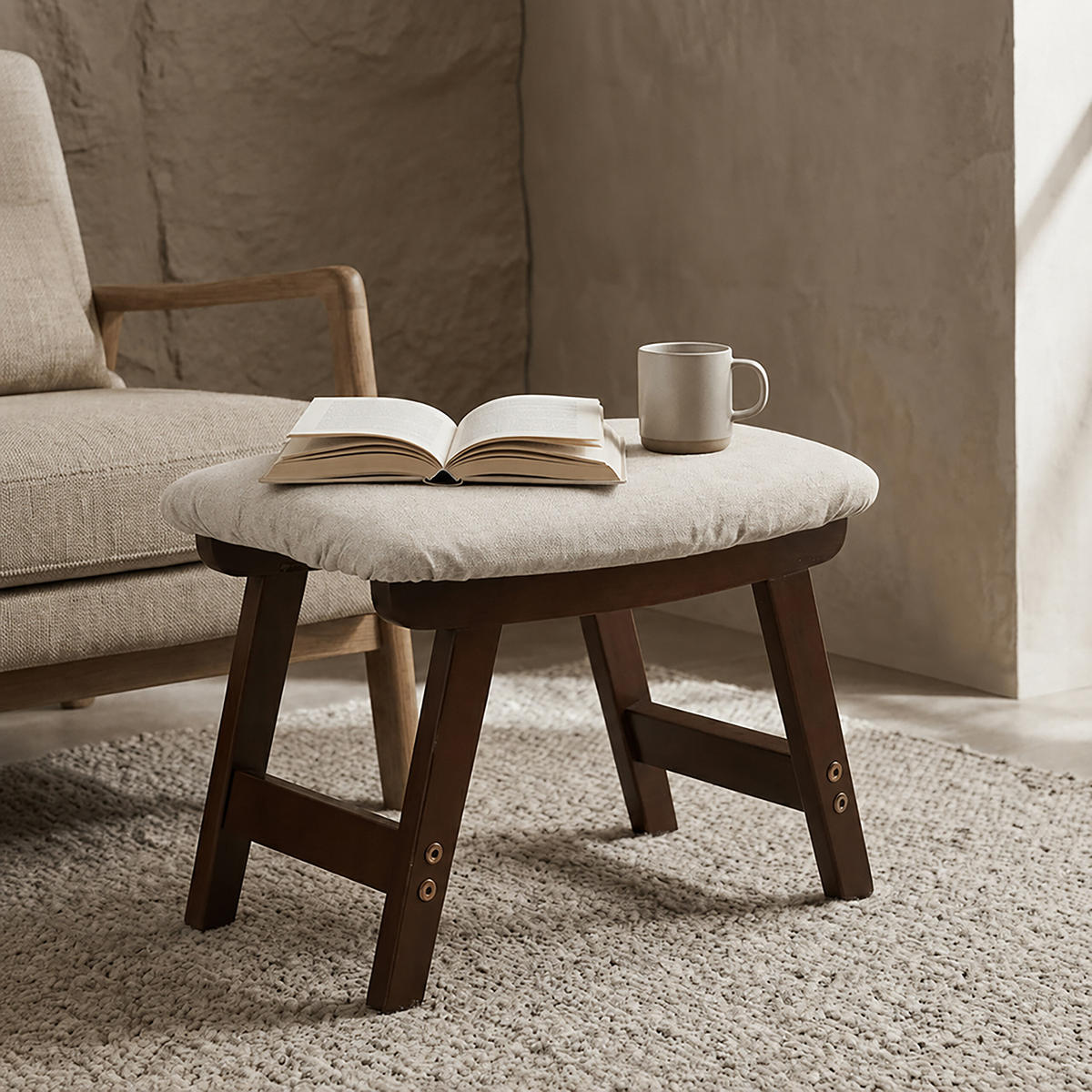 FOTPALL Beige lin - Multicolor, Trä/Textil (40/29/25cm) - Relaxdays
