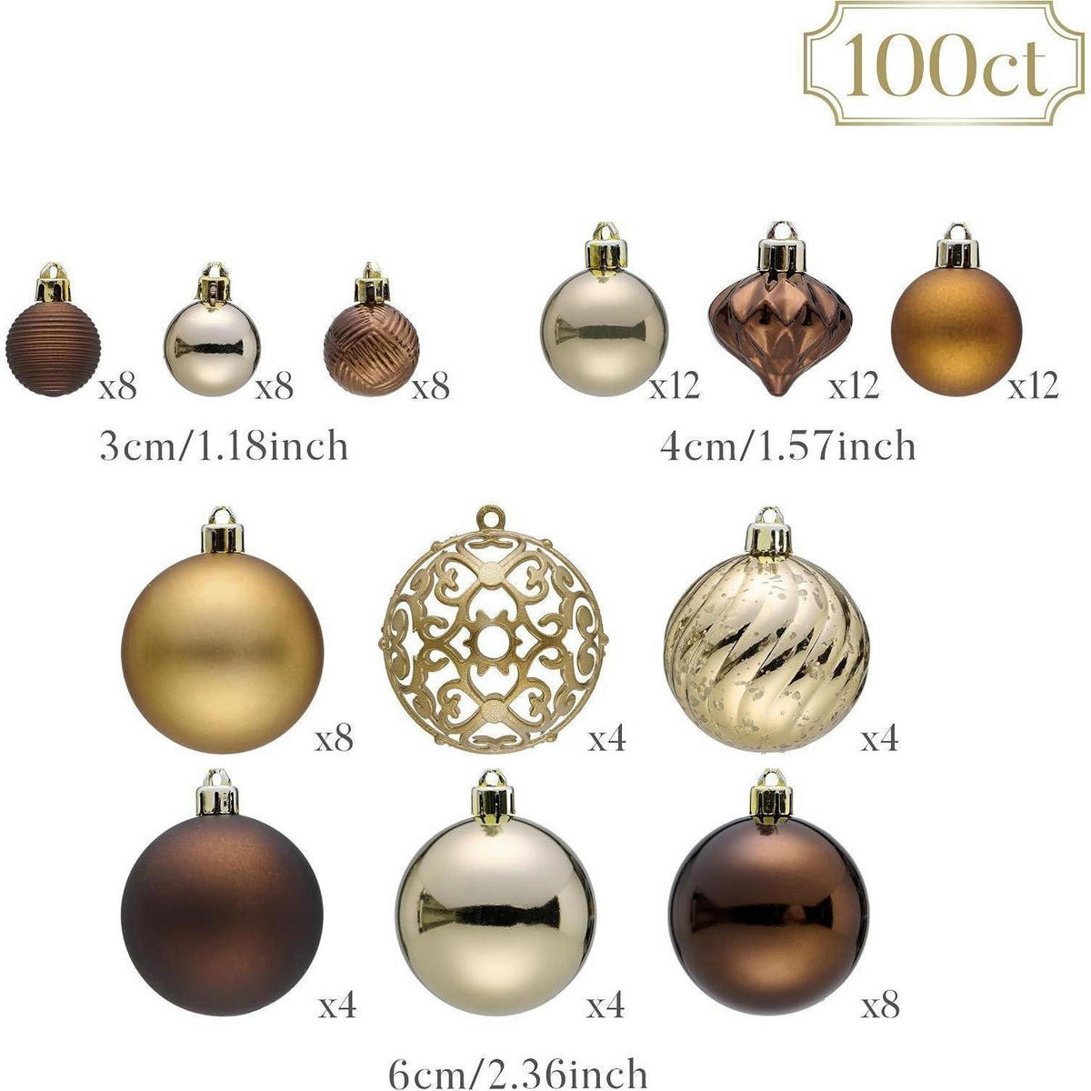 CHRISTBAUMKUGELN 100-teiliges Set Bronze - Bronzefarben, Kunststoff (6/6/6cm)