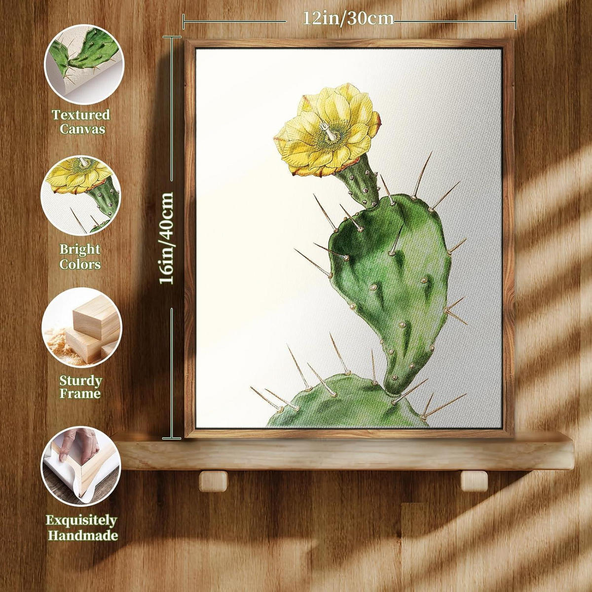 LEINWANDBILD mit Rahmen Botanisch Opuntie 30 x 40 cm - Grün, Holz (30/0.5cm)