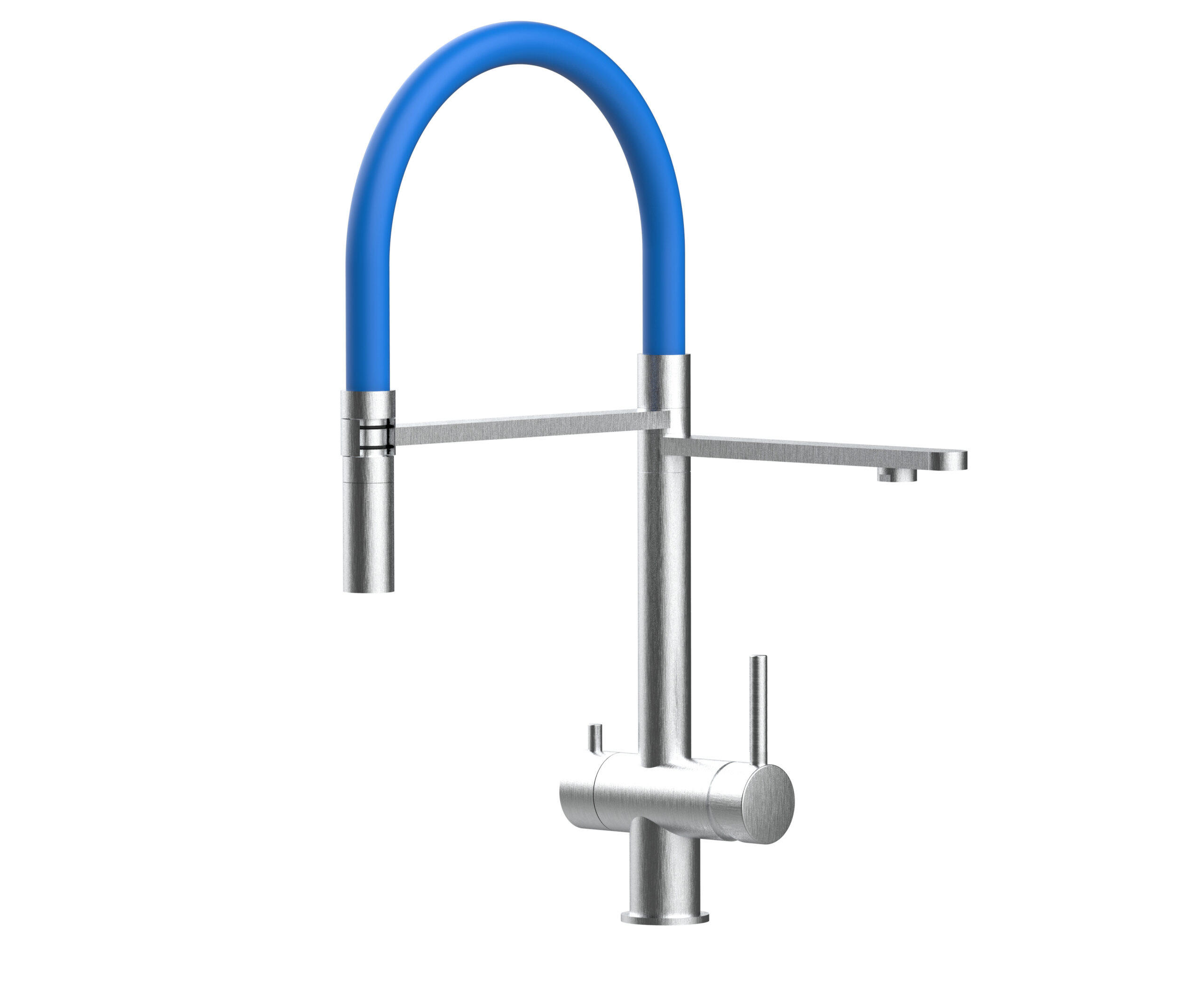 3-WEGE-KÜCHENARMATUR, Edelstahl Massiv aus Chirurgenstahl, Gebürstet und Blau, 2-Strahl-Brause - Blau, Metall (24/49/24cm) - VIZIO